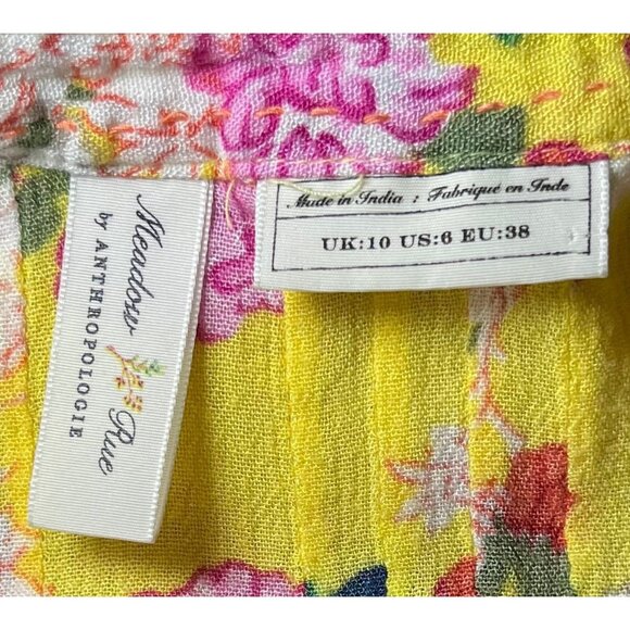 Meadow Rue by Anthropologie Yellow Floral Button Down Tank Top size 6 - Picture 3 of 5